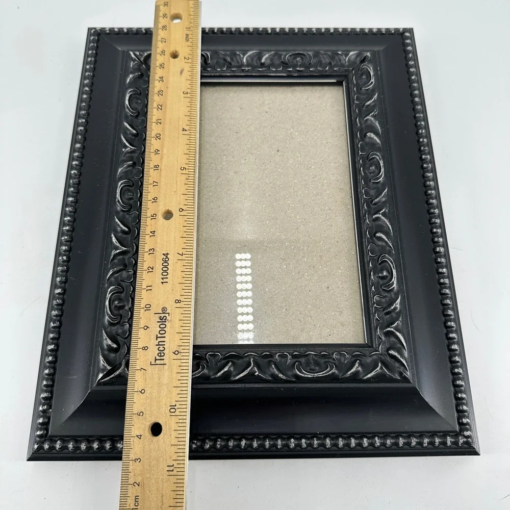 Shabby Black Ornate 5x7 Tabletop Picture Frame Beaded Scroll Design